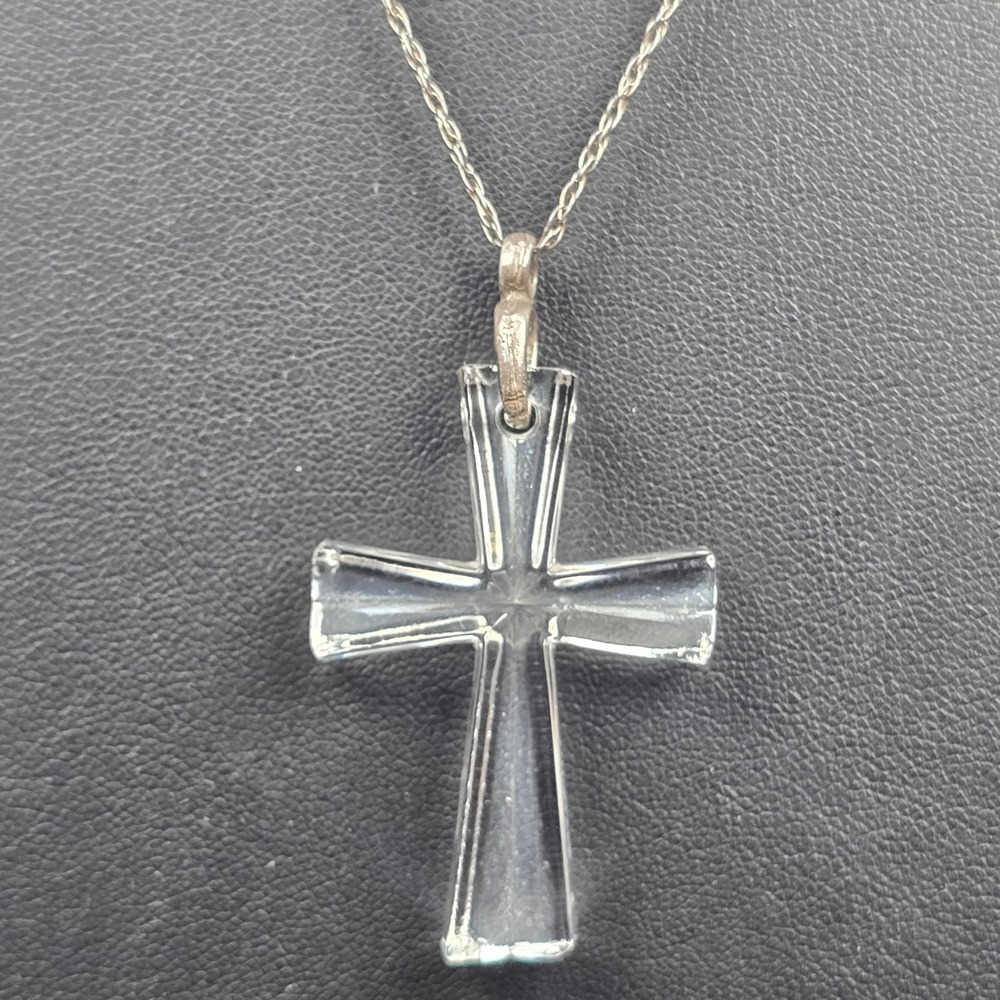Waterford Crystal Crucifix Cross Pendant Necklace Sterling Silver Chain Faceted